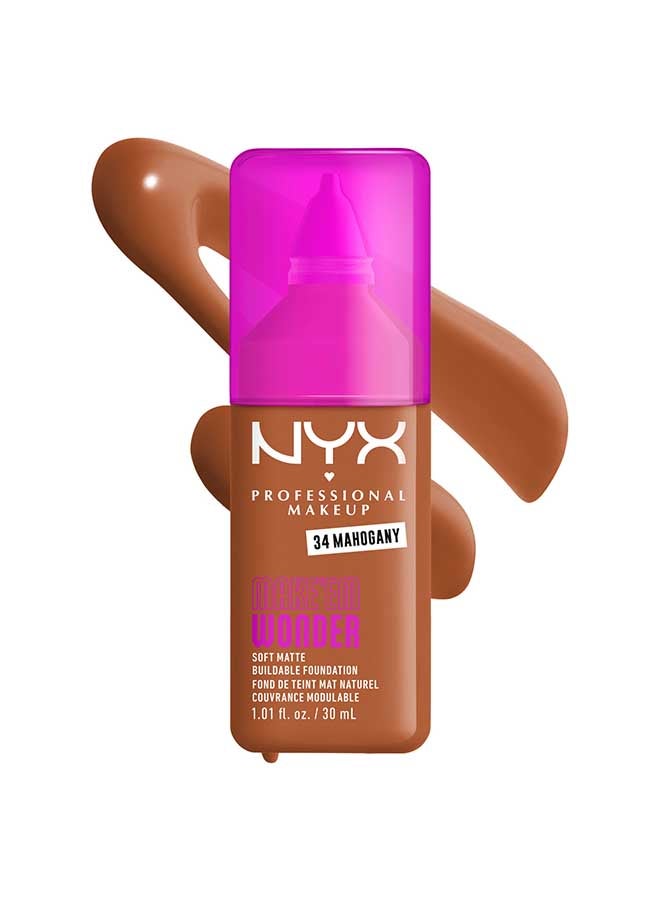 NYX PROFESSIONAL MAKEUP Make 'EM Wonder, 24H Soft Matte Foundation, Undetectable  Finish, Mahogany - Image 1